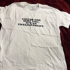 White Short-Sleeve Graphic Tee with Black Text - Men